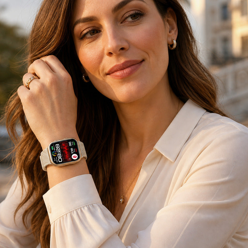 BP Med 18B Accurate Blood Pressure Smartwatch in gold on wrist — lifestyle scene