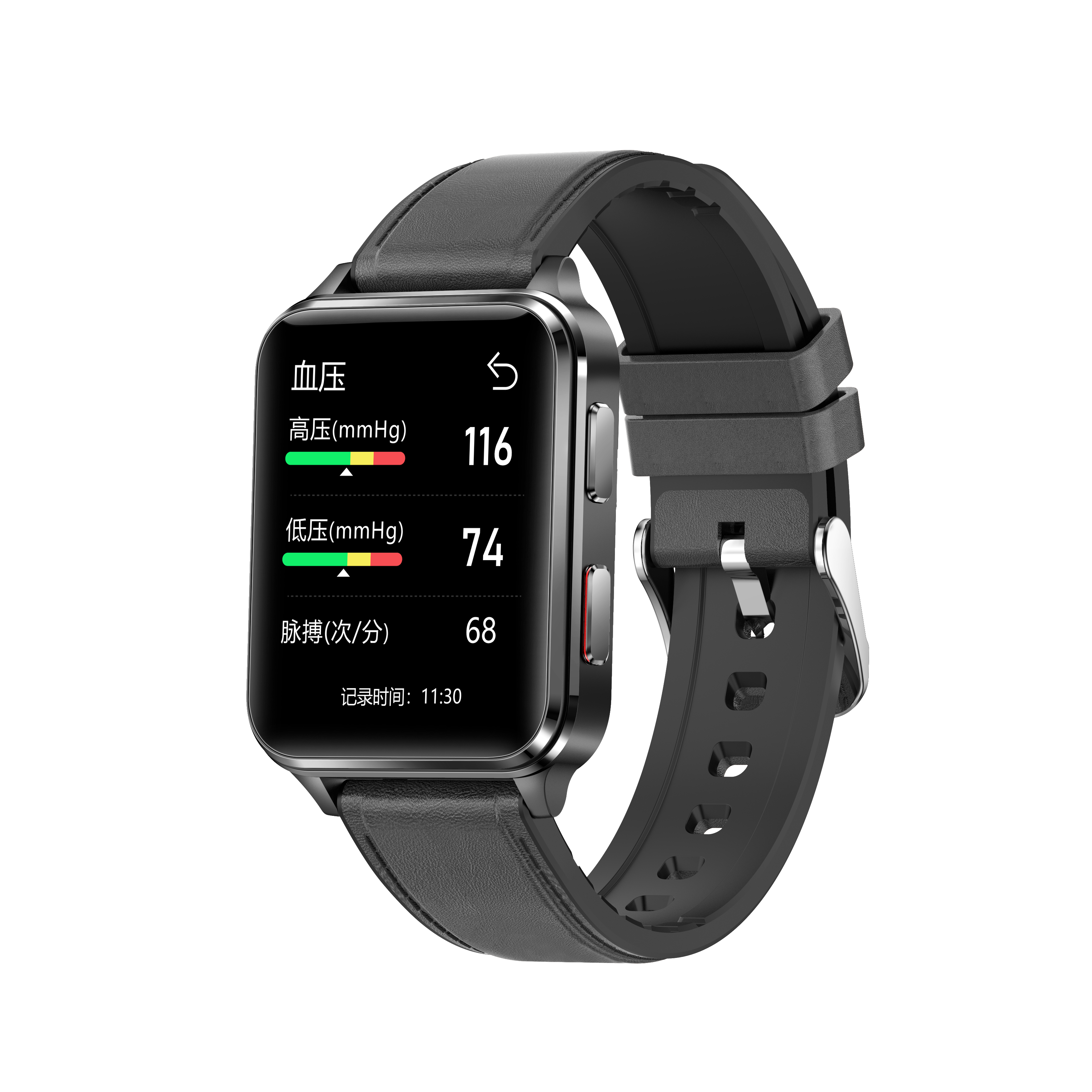 BP Doctor Med6 Tragbare Blutdruck-Smartwatch mit schwarzen Lederbändern
